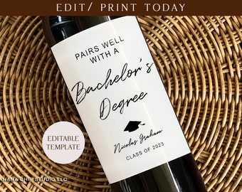 Printable Bachelor's Degree Graduation Gift, University College Graduation gift, Gift for him, Pairs Well with a Bachelor's Degree, 2024