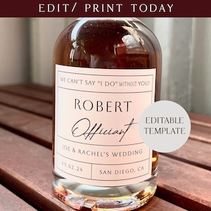 Customizable whiskey label, 375ml Officiant proposal label, best man gift, bridesmaid proposal gift, custom liquor label, digital file