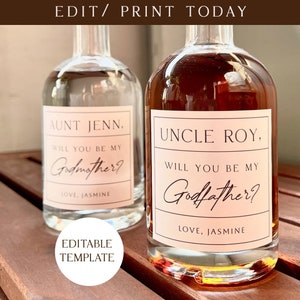 Étiquette personnalisable de whisky de proposition de parrain, proposition de parrains et de marraines, cadeau du meilleur homme, cadeau de proposition de demoiselle d'honneur, fichier de whisky modifiable