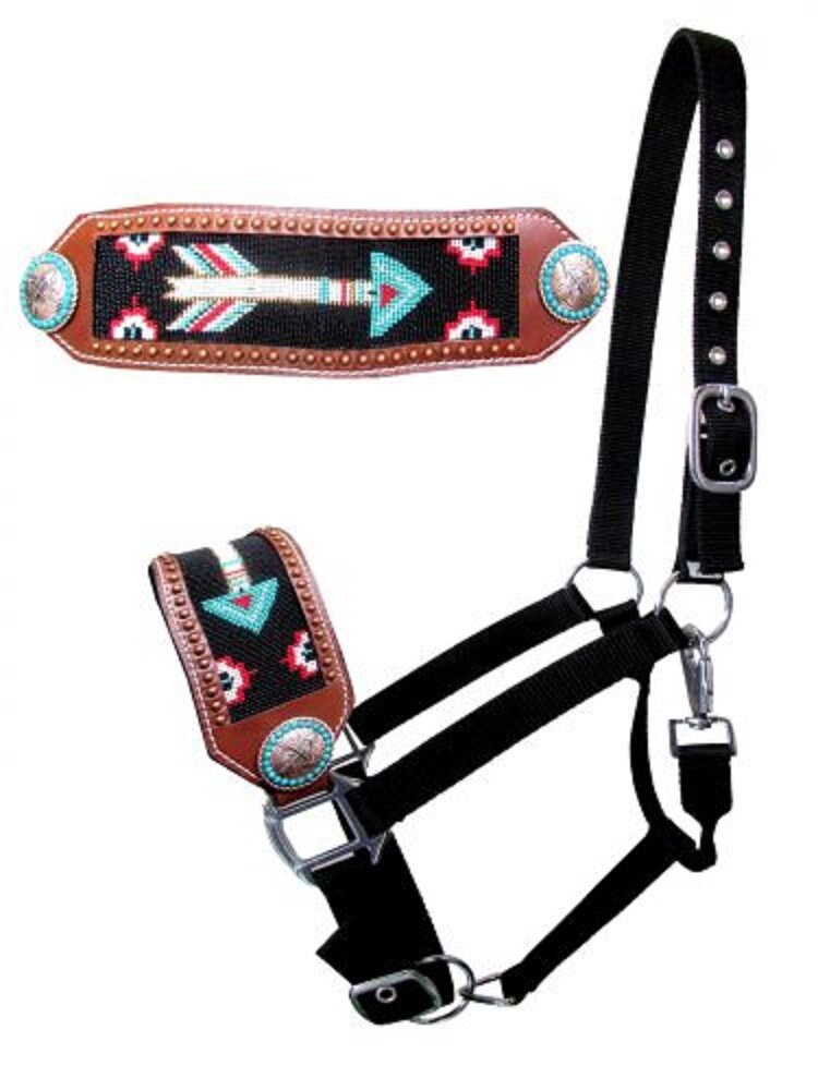 Horse Size Nylon Bronc Halter With Beaded Arrow Design