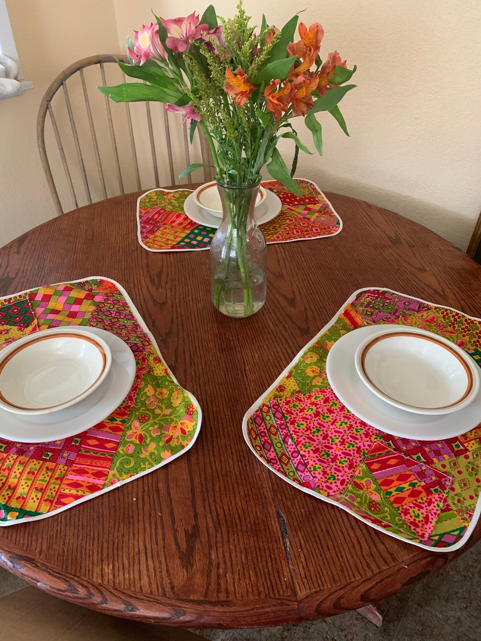 Vintage patchwork placemats with pocket for silverware. Etsy
