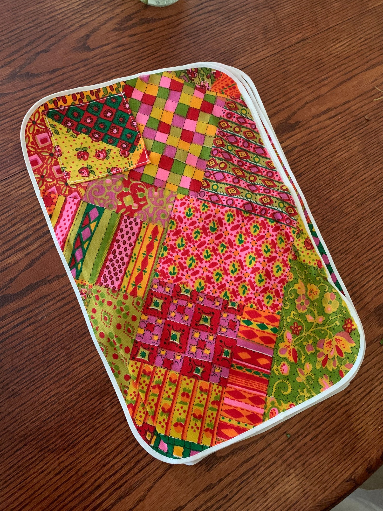 Vintage patchwork placemats with pocket for silverware. Etsy