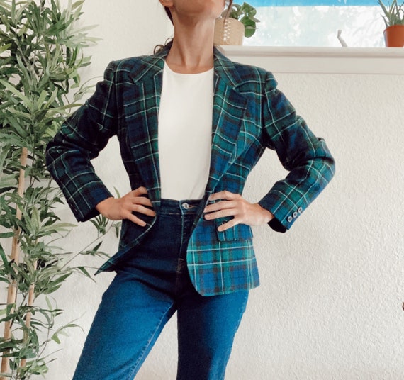 Vintage Pendleton Blazer, 100% Wool Plaid Blazer,