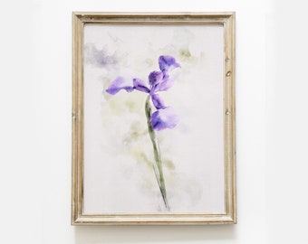 Iris Watercolor Art Print, Botanical Iris Flower Painting, Farmhouse Wall Art, Art Prints, Wall Art Decor, Printable Digital Flower Art