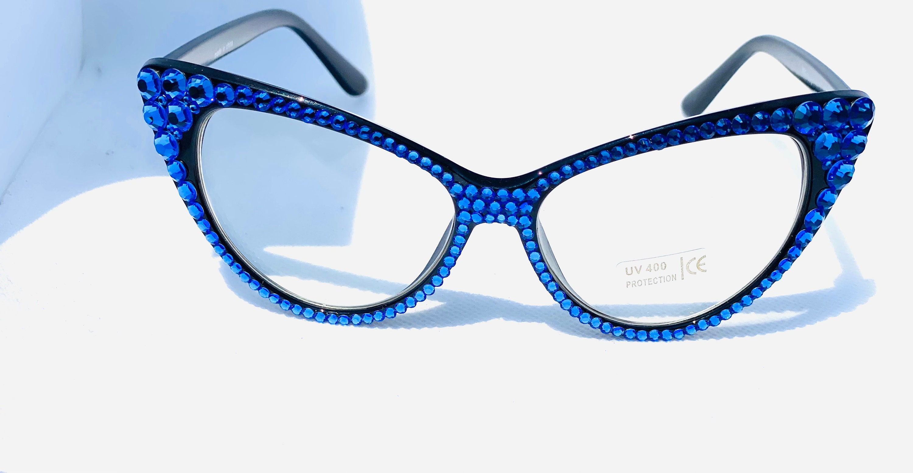 BLU Stoned eyeglasses CATEYE Rhinestone eyeglasses Etsy