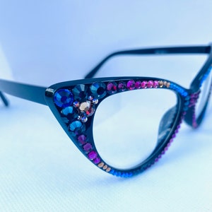 Rhinestone eyeglasses Cateye glasses Bling eyeglasses |Austrian Crystals DARK Multi  Stoned Eyeglasses