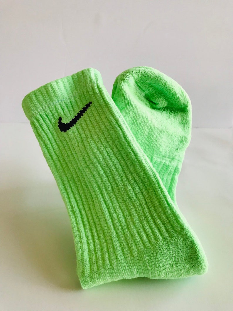 Nike trendy and cute HandDyed neon green Crew socks for Etsy