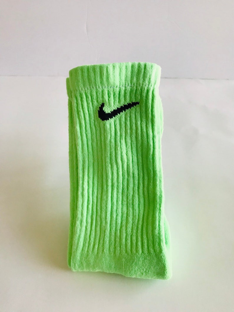 Nike trendy and cute HandDyed neon green Crew socks for Etsy