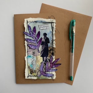 Viaje: Tarjeta de felicitación de arte collage / Tarjeta de felicitación de arte / Tarjeta en blanco vintage / Tarjeta de felicitación de arte collage de medios mixtos / Ensamblaje de collage