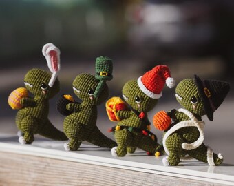 Crochet Dino PATTERN Set 4 in 1, Holiday T-rex, Halloween Dino, Christmas Amigurumi PDF pattern