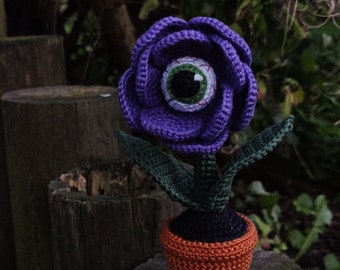 Crochet PATTERN Halloween Eye Flower, Amigurumi creepy plant decoration, Fake plant Rose Eye PDF pattern