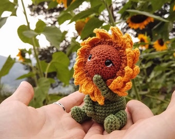 Szydełkowy wzór słonecznika, lalka z kwiatem Amigurumi, wzór fałszywej rośliny w formacie PDF