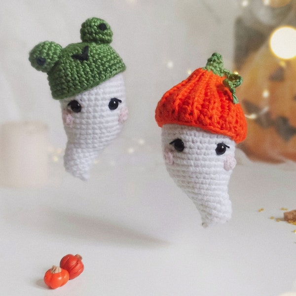 Ghost Crochet PATTERN, Cute Amigurumi Baby Ghost in Pumpkin and Frog hats PDF pattern, Crochet Halloween Decoration