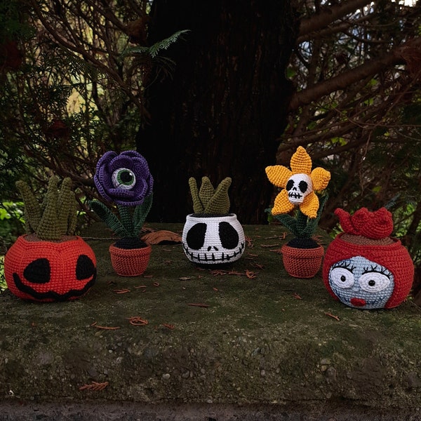 Halloween Crochet PATTERN Set 5 in 1, Halloween fake plants, Halloween decor PDF pattern