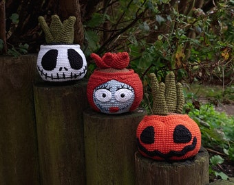 Halloween Crochet PATTERN Set 3 in 1, Pumpkin and Skull Succulents, Halloween decor PDF pattern