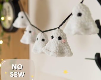 Crochet Ghost PATTERN, No Sew Amigurumi Ghost Garland, Crochet Halloween PDF pattern