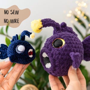 Crochet Anglerfish PATTERN, Spooky Cute Amigurumi Lantern fish, No-Sew No wire required PDF pattern