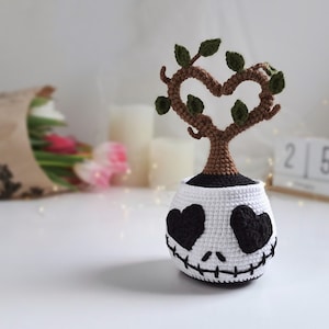 MOTIF de plante coeur au crochet, jardinière tête de mort Amigurumi, faux motif PDF de plante de la Saint-Valentin