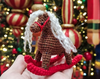 Christmas Crochet Rocking Horse, Christmas Tree ornament Pattern, Amigurumi Christmas Decor, PDF Crochet Pattern