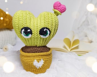Crochet Cactus PATTERN, Crochet Valentines gift DIY, Amigurumi Heart pattern