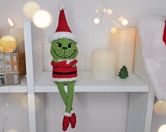 Crochet PATTERN Christmas Santa Gnome, Amigurumi Christmas Thief, Crochet Winter Shelf Sitter decor, PDF tutorial
