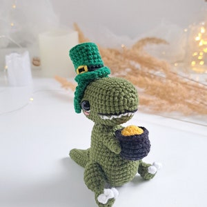 Crochet Dino PATTERN Set 2 in 1, Crochet Easter decor, St Patrick's Day PDF pattern image 3