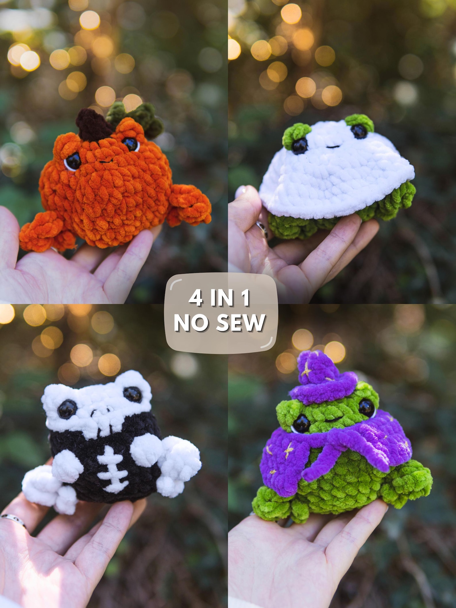 Crochet Spooky Frog PATTERN 4 in 1, No Sew Halloween Frog, Amigurumi ...