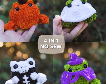 Crochet Spooky Frog PATTERN 4 in 1, No Sew Halloween Frog, Amigurumi Skeleton Wizard Ghost Pumpkin Frog, PDF pattern ENG