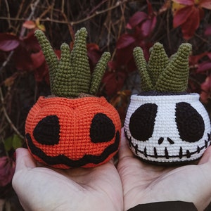 Halloween Crochet Pattern Succulent, 2 in 1 Jack O Lantern PDF pattern image 1