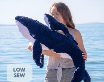 Crochet Humpback Whale PATTERN, Norbert the Humpback Whale Low-Sew PDF pattern
