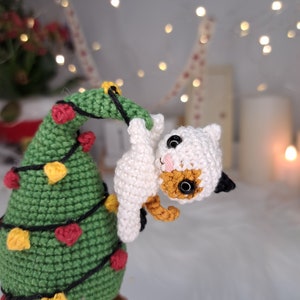 Crochet PATTERN Christmas Tree in a pot with a mini Cat, Amigurumi Christmas decoration, Mini Crochet Christmas tree PDF tutorial image 2