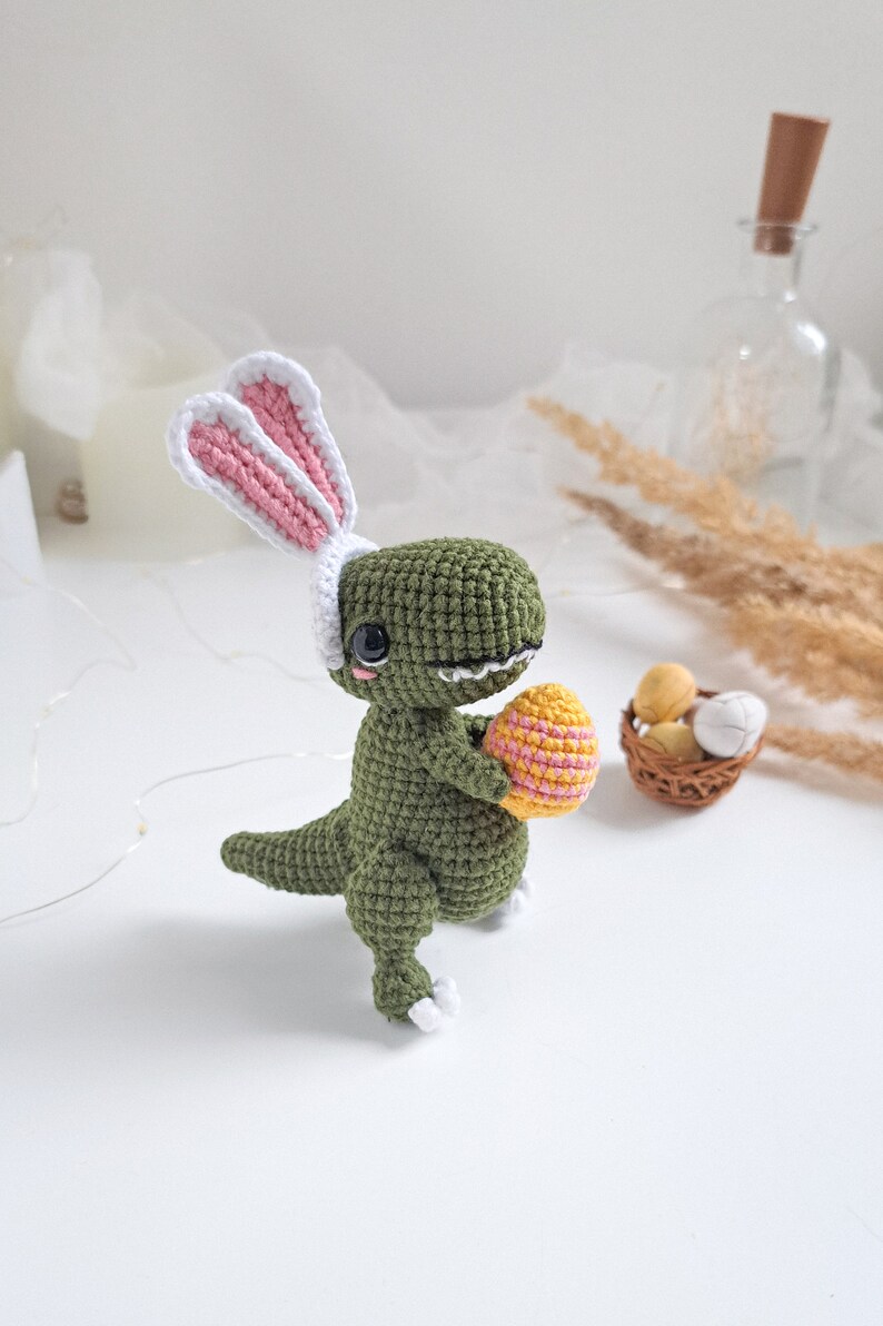 Crochet Dino PATTERN Set 2 in 1, Crochet Easter decor, St Patrick's Day PDF pattern image 5