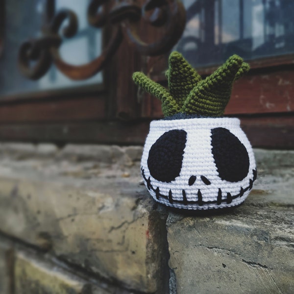 Succulent motif tête de mort au crochet, plante d'Halloween au crochet, fausse plante motif PDF tête de mort