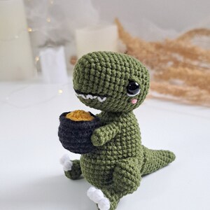 Crochet Dino PATTERN Set 2 in 1, Crochet Easter decor, St Patrick's Day PDF pattern image 4