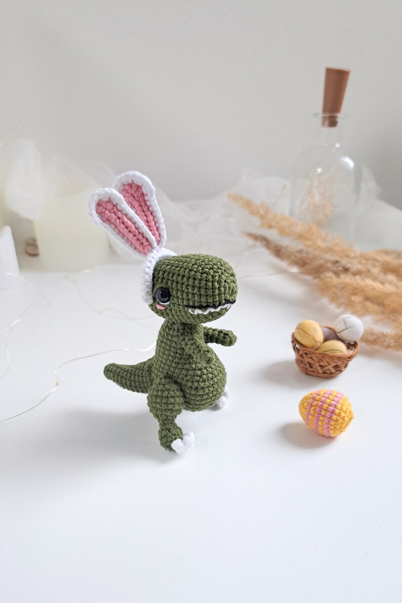 Crochet Dino PATTERN Set 2 in 1, Crochet Easter decor, St Patrick's Day PDF pattern image 6