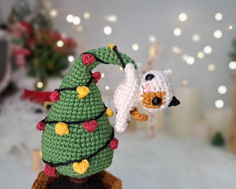 Crochet PATTERN Christmas Tree in a pot with a mini Cat, Amigurumi Christmas decoration, Mini Crochet Christmas tree PDF tutorial image 7