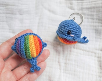 Crochet Rainbow Whale PATTERN, No-sew amigurumi pride plushie, whale keychain, car ornament PDF pattern