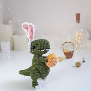 Crochet Dino PATTERN Set 2 in 1, Crochet Easter decor, St Patrick's Day PDF pattern image 10