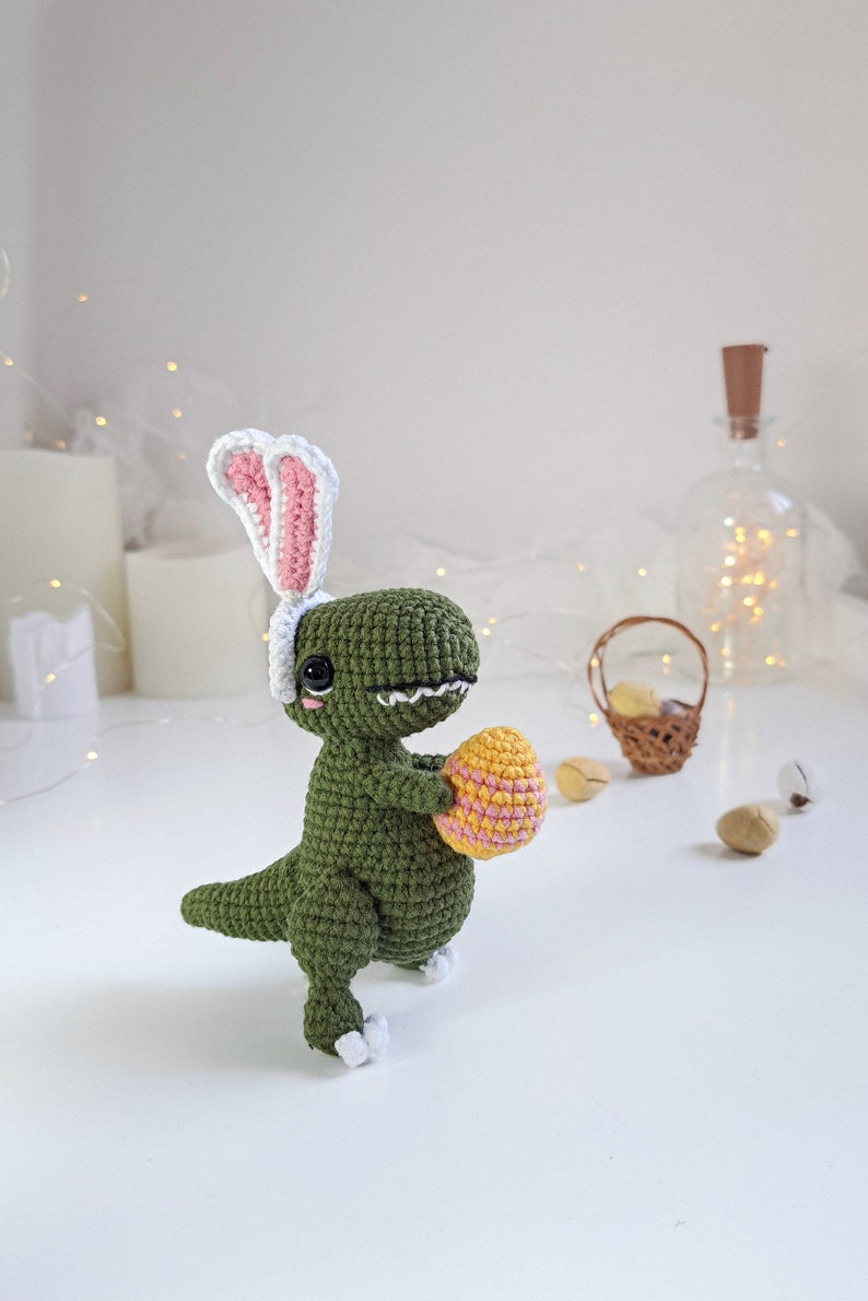 Crochet Dino PATTERN Set 2 in 1, Crochet Easter decor, St Patrick's Day PDF pattern image 10