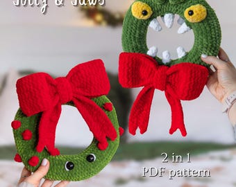 Crochet PATTERN Christmas Wreath 2 in 1, Cute and Spooky Christmas Decor English PDF tutorial