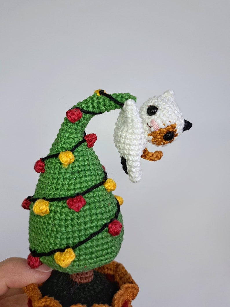 Crochet PATTERN Christmas Tree in a pot with a mini Cat, Amigurumi Christmas decoration, Mini Crochet Christmas tree PDF tutorial image 8
