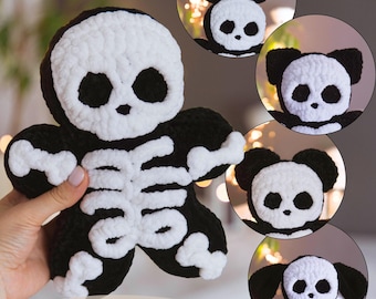 Chubby Skeleton Crochet Pattern, Halloween Amigurumi Plushie, Skeleton Buddy with Cat Bear Bunny Dog Ears, ENG PDF