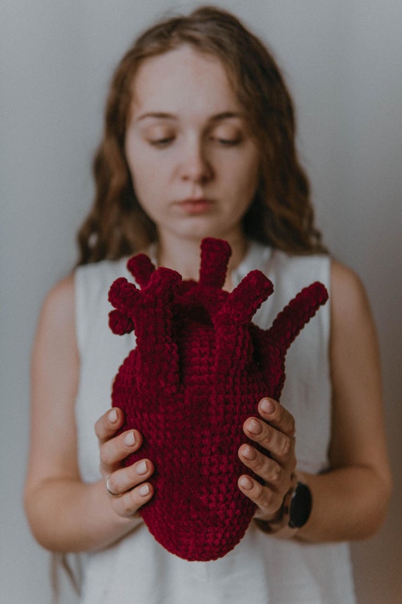 Crochet Anatomical Plushie Heart PATTERN, Low-sew Human Heart Pillow PDF pattern