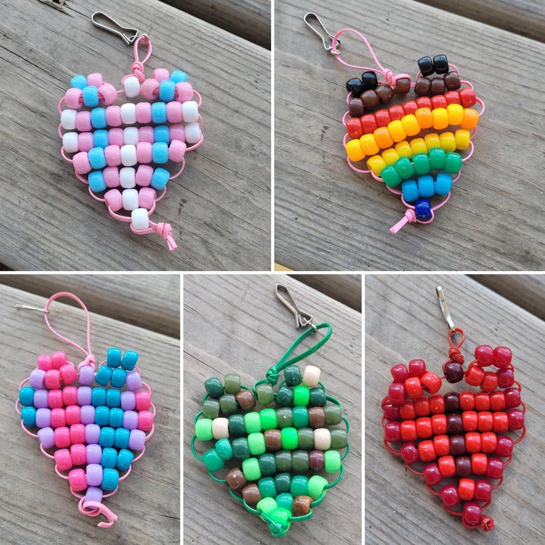 HeartShaped Pony Bead Keychain Etsy