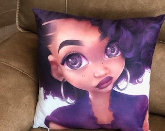 Black Girl Decorative Accent Pillow PRINCESS CAMBER