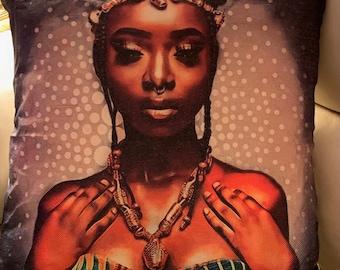 African Queen Princess Black Girl Woman Decorative Accent Pillow QUEEN CARETHA