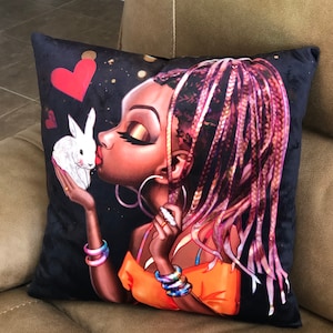 African Black Girl Woman Decorative Accent Pillow PRINCESS CATONYA