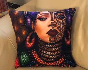 African Queen Princess Black Girl Woman Decorative Accent Pillow QUEEN CLEOPATRA