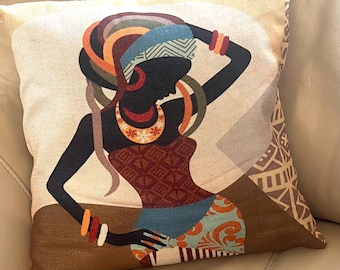 African Queen Black Woman Decorative Accent Pillow QUEEN CHEBE