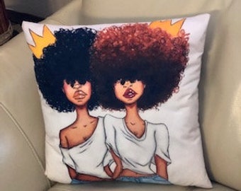 Black Girls Sisters Twins Best Friends Decorative Accent Pillow PRINCESS Twins CHAUNIE & CHAYNA